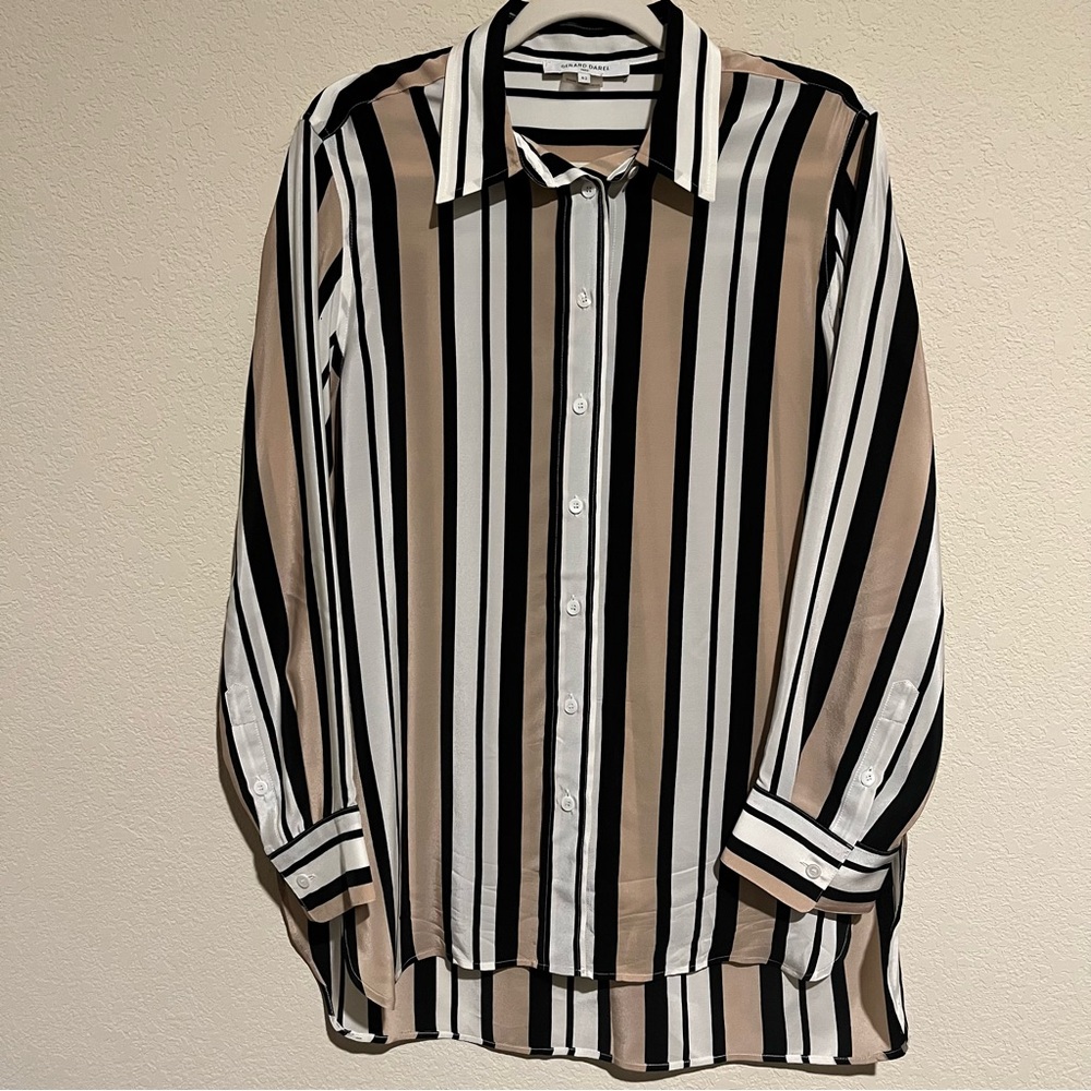Gerard Darel 100% Silk Striped Casual Button Down Long Sleeve Shirt Size 42